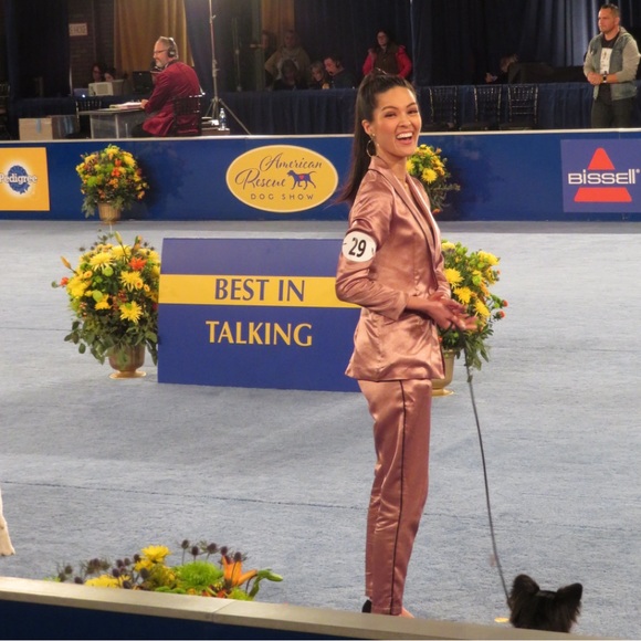 ASOS Little Mistress Satin Blazer Cigarette Pants Contrast Black Piping Copper - Picture 7 of 16